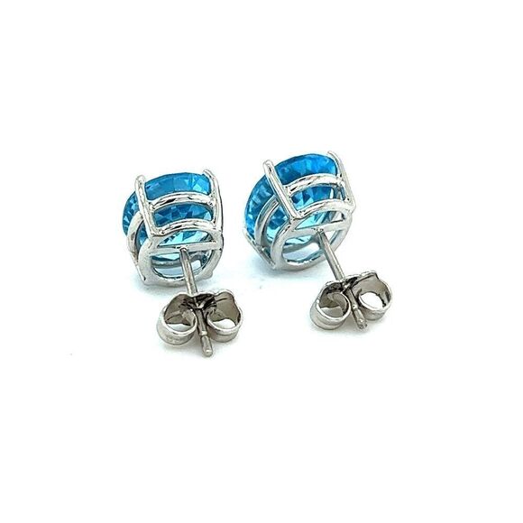 Natural Blue Topaz Stud Earrings 14k White Gold 5.79 TW Certified $599 307906 - Picture 6 of 15